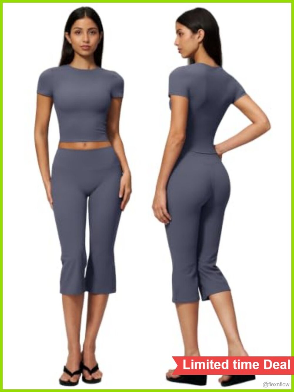 Women's 2 Piece Athletic Set High Waist Capri Leggings Crop Top Gym Outfit